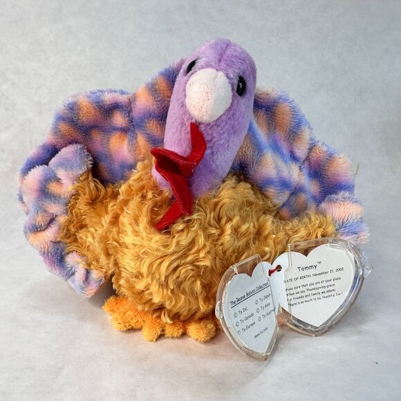 Vintage Ty Beanie Babies TOMMY Turkey Plush Toy 2002 with Tag and Tag Cover 6 in - Picture 1 of 8